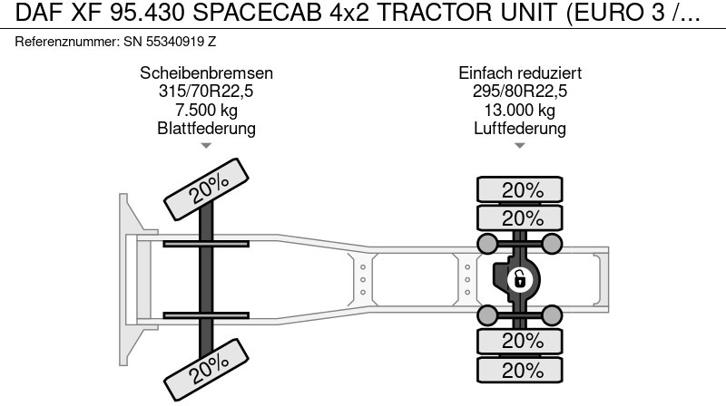 Τράκτορας DAF XF 95.430 SPACECAB 4x2 TRACTOR UNIT (EURO 3 / ZF16 MANUAL GEARBOX / AIRCONDITIONING): φωτογραφία 11