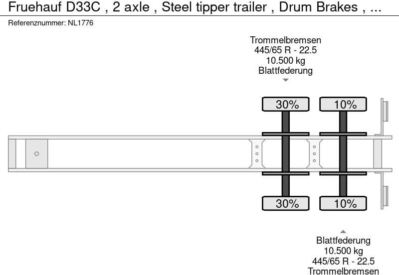 Επικαθήμενο ανατρεπόμενο Fruehauf D33C , 2 axle , Steel tipper trailer , Drum Brakes , Spring suspension: φωτογραφία 15