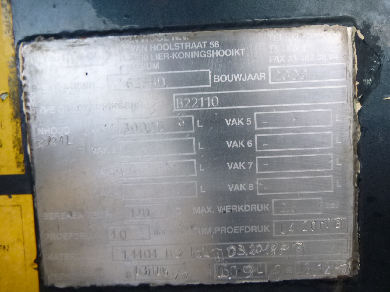 Επικαθήμενο βυτίο για τη μεταφορά χημικών ουσιών Van Hool Chemical tank inox 30 m3 / 1 comp ADR 12/03/2024: φωτογραφία 22