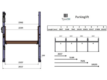 Εξοπλισμός γκαράζ TPL27E-3 car parking lift - electric release of safety locks - no air pressure required - 4 columns - 6 cars: φωτογραφία 2