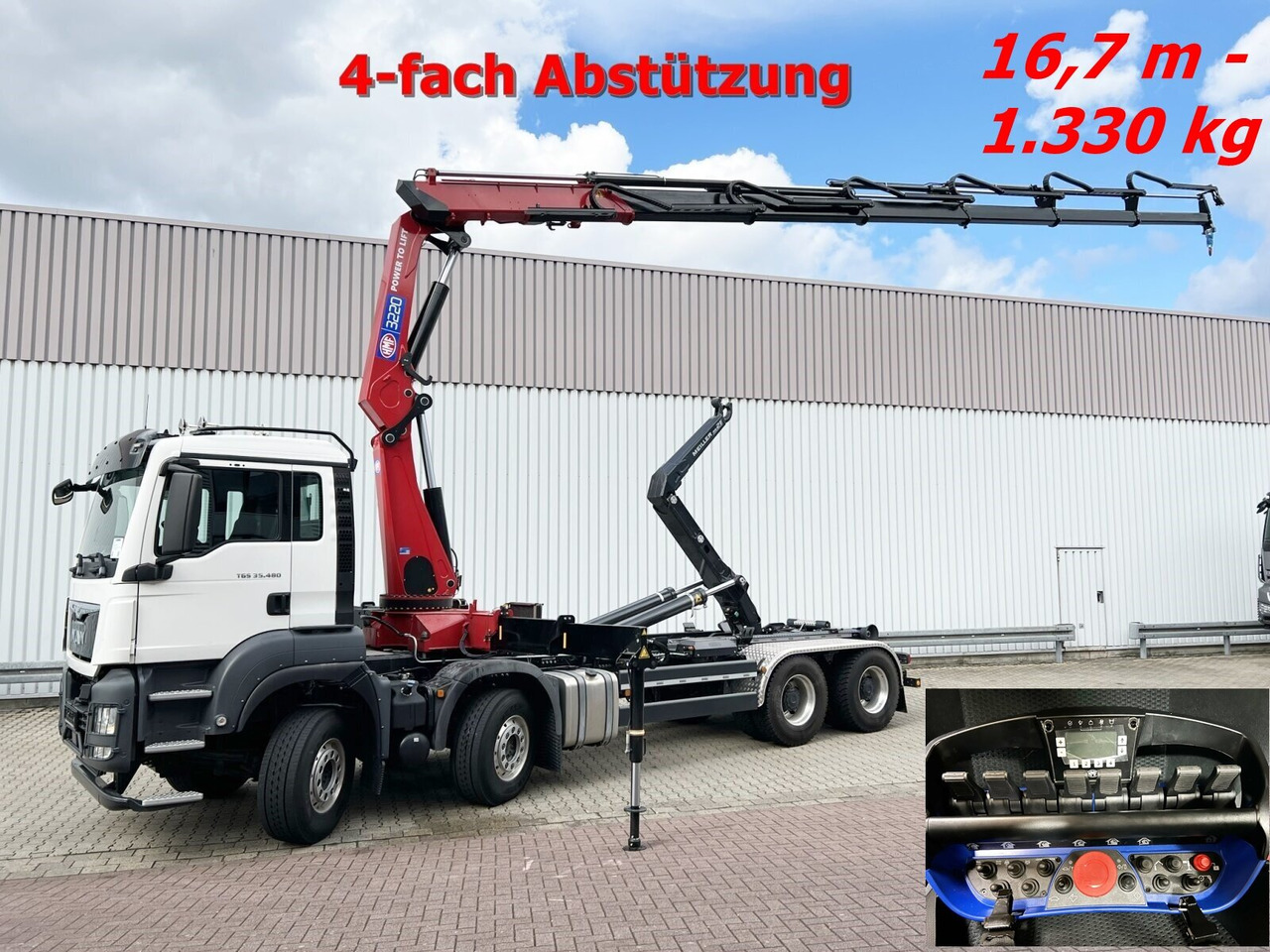 MAN TGS 35.480 8X4 BL TGS 35.480 8X4 BL, Intarder, Kran HMF 3220-K6, 4-fach Abstützung, Funk - Φορτηγό φόρτωσης γάντζου, Φορτηγό με γερανό: φωτογραφία 1 MAN TGS 35.480 8X4 BL TGS 35.480 8X4 BL, Intarder, Kran HMF 3220-K6, 4-fach Abstützung, Funk - Φορτηγό φόρτωσης γάντζου, Φορτηγό με γερανό: φωτογραφία 1