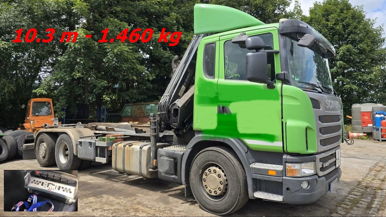 Scania Scania G 480/6x2-4 Scania G 480/6x2-4, Lenk-Liftachse, Hiab Kran Funk 166 HD-3, Abroller XR 18 S 59 - Φορτηγό φόρτωσης γάντζου, Φορτηγό με γερανό: φωτογραφία 1 Scania Scania G 480/6x2-4 Scania G 480/6x2-4, Lenk-Liftachse, Hiab Kran Funk 166 HD-3, Abroller XR 18 S 59 - Φορτηγό φόρτωσης γάντζου, Φορτηγό με γερανό: φωτογραφία 1