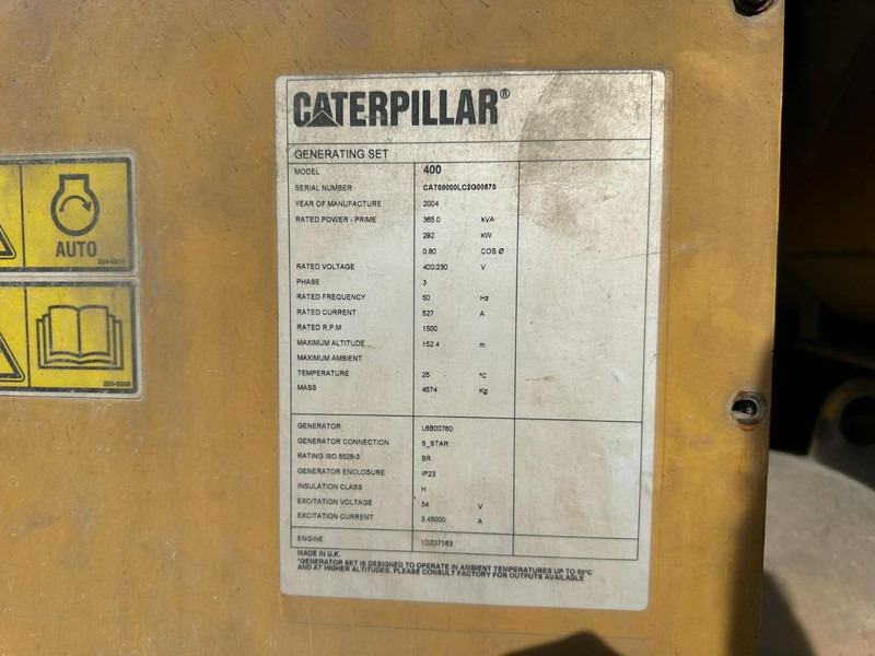 Βιομηχανική γεννήτρια Caterpillar 400 GEN SET - 365kVA - 292kW - 400V/230V - 527A - 4574kg: φωτογραφία 16 Βιομηχανική γεννήτρια Caterpillar 400 GEN SET - 365kVA - 292kW - 400V/230V - 527A - 4574kg: φωτογραφία 16