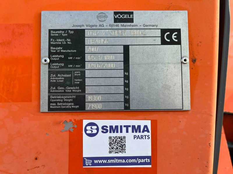 Vögele SUPER 1800-2 - Διαστρωτήρας ασφάλτου: φωτογραφία 5 Vögele SUPER 1800-2 - Διαστρωτήρας ασφάλτου: φωτογραφία 5