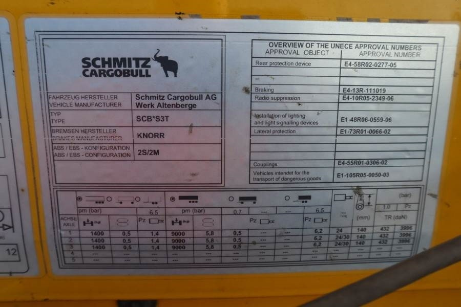 Τρέιλερ κουρτίνα Schmitz Cargobull SCB3ST CoC Documents, TuV Loading Certif: φωτογραφία 7