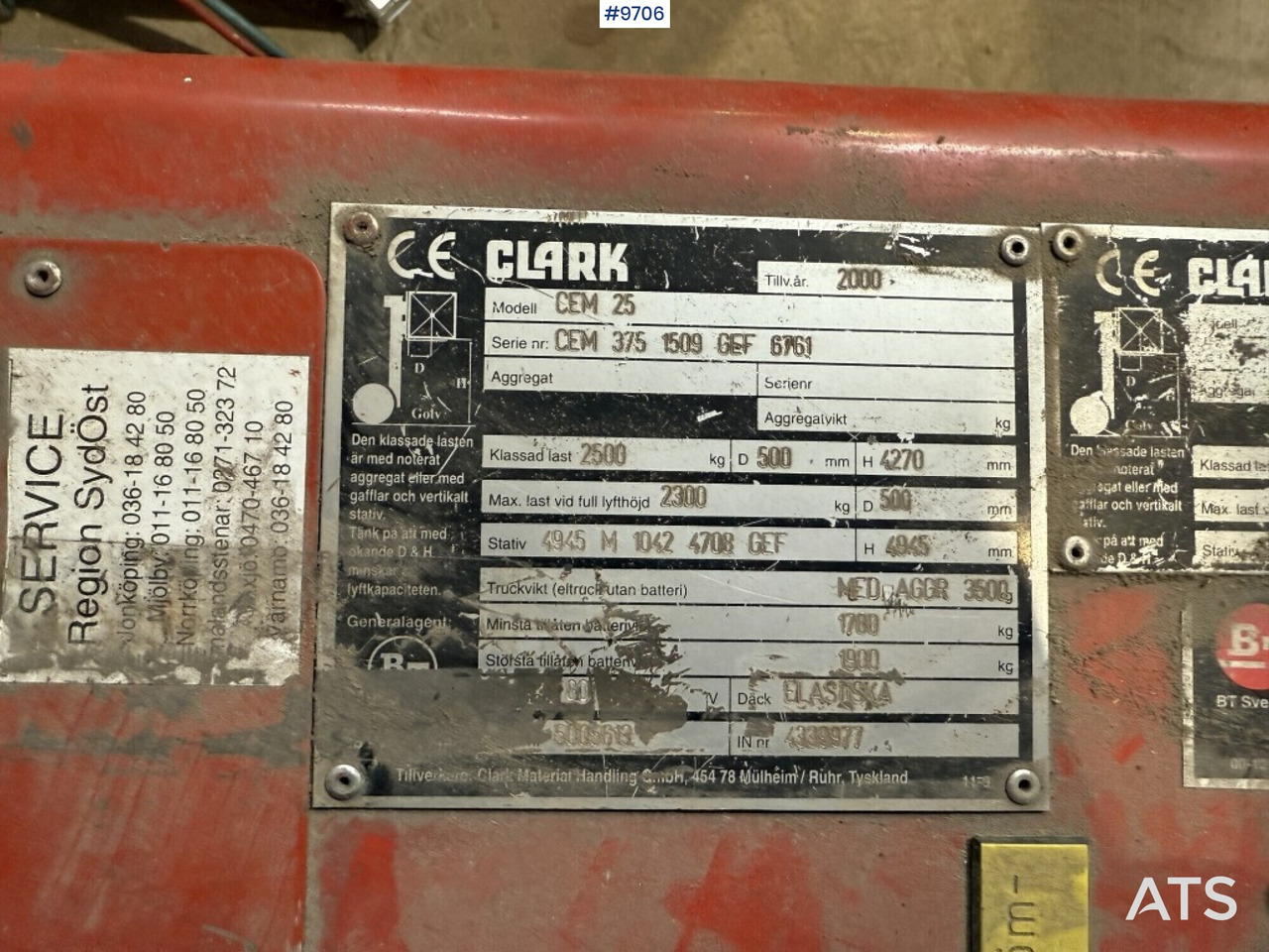 Ηλεκτροκίνητο περονοφόρο Forklift Clark CEM 25: φωτογραφία 19
