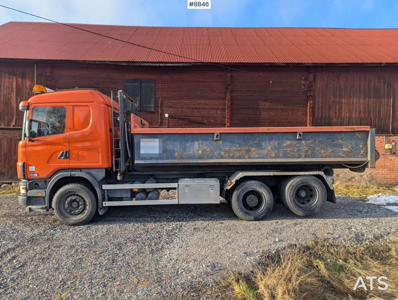 Hook Truck Scania R124BG 6x2 with gravel flatbed (SEE VIDEO) - Φορτηγό φόρτωσης γάντζου: φωτογραφία 1 Hook Truck Scania R124BG 6x2 with gravel flatbed (SEE VIDEO) - Φορτηγό φόρτωσης γάντζου: φωτογραφία 1