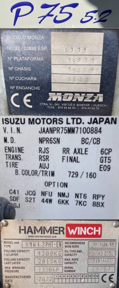 Φορτηγό ρυμούλκησης Isuzu P75-S2/MONZA 1er Main Carte grise Française: φωτογραφία 14 Φορτηγό ρυμούλκησης Isuzu P75-S2/MONZA 1er Main Carte grise Française: φωτογραφία 14