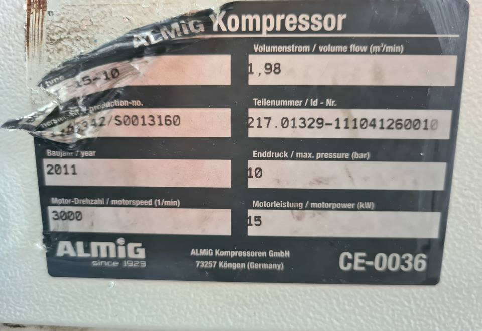 Kompresor śrubowy Almig Belt 15, 15 kw. 2011r - Αεροσυμπιεστής: φωτογραφία 5 Kompresor śrubowy Almig Belt 15, 15 kw. 2011r - Αεροσυμπιεστής: φωτογραφία 5