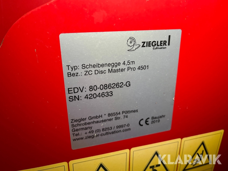 Tallerkenharve Ziegler ZC Disc Master Pro 4501 - Δισκοσβάρνα: φωτογραφία 4 Tallerkenharve Ziegler ZC Disc Master Pro 4501 - Δισκοσβάρνα: φωτογραφία 4