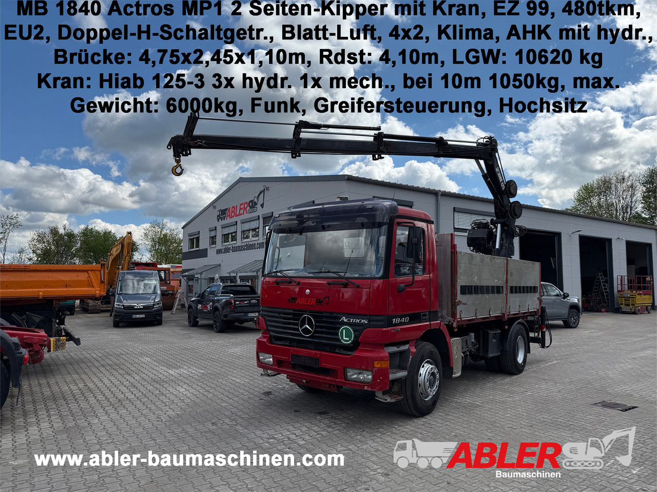 Mercedes-Benz 1840 Actros 2-Seiten-Kipper mit Kran Hiab 125-3 mit Funk - Φορτηγό με ανοιχτή καρότσα, Φορτηγό με γερανό: φωτογραφία 1 Mercedes-Benz 1840 Actros 2-Seiten-Kipper mit Kran Hiab 125-3 mit Funk - Φορτηγό με ανοιχτή καρότσα, Φορτηγό με γερανό: φωτογραφία 1