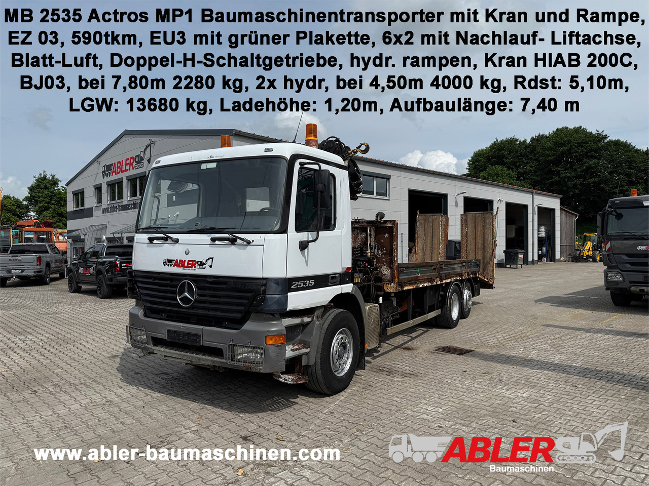Mercedes-Benz 2535 Actros MP1 Baumaschinentransporter mit Kran und Rampen - Φορτηγό αυτοκινητάμαξα, Φορτηγό με γερανό: φωτογραφία 1 Mercedes-Benz 2535 Actros MP1 Baumaschinentransporter mit Kran und Rampen - Φορτηγό αυτοκινητάμαξα, Φορτηγό με γερανό: φωτογραφία 1