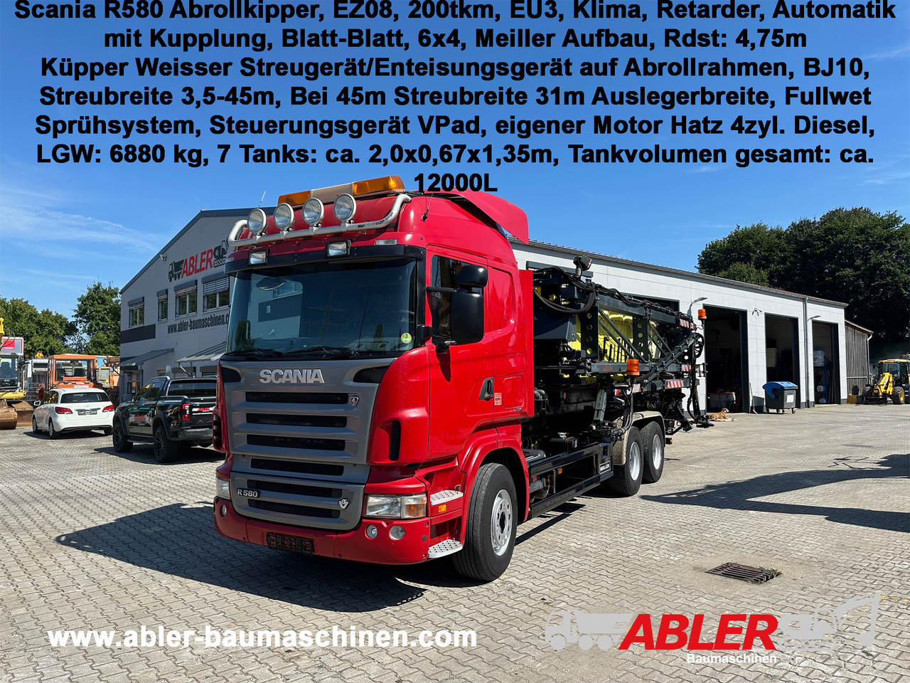 Scania R580 Abrollkipper V8 Mit Küpper Weisser Enteisungsgerät 45m - Φορτηγό φόρτωσης γάντζου: φωτογραφία 1 Scania R580 Abrollkipper V8 Mit Küpper Weisser Enteisungsgerät 45m - Φορτηγό φόρτωσης γάντζου: φωτογραφία 1
