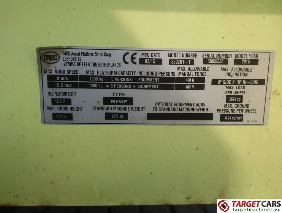 Ψαλιδωτό ανυψωτικό MEC 3392RT-T Diesel 4x4 Scissor Work Lift 1200cm: φωτογραφία 10