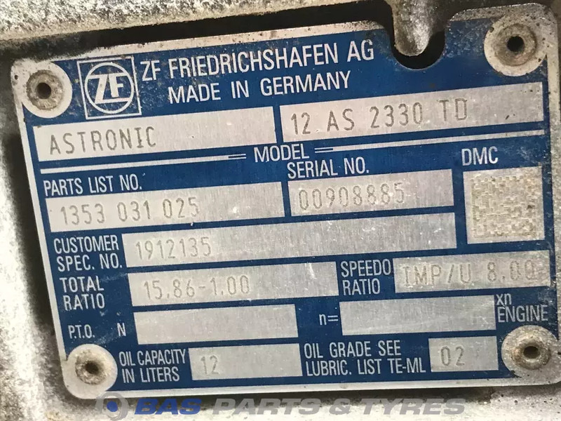 ZF XF106 DAF 12AS2330 TD AS Tronic Versnellingsbak 1912135R - Κιβώτιο ταχυτήτων για Φορτηγό: φωτογραφία 5 ZF XF106 DAF 12AS2330 TD AS Tronic Versnellingsbak 1912135R - Κιβώτιο ταχυτήτων για Φορτηγό: φωτογραφία 5