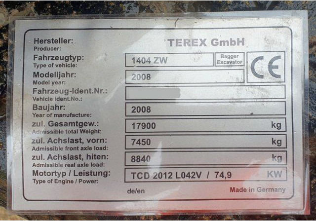 Atlas Terex 1404 ZW - Εκσκαφέας: φωτογραφία 5 Atlas Terex 1404 ZW - Εκσκαφέας: φωτογραφία 5