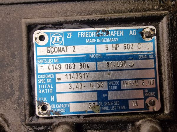 Κιβώτιο ταχυτήτων ZF Ecomat 2 5HP602C (DAF Bus Spec) Transmission: φωτογραφία 11 Κιβώτιο ταχυτήτων ZF Ecomat 2 5HP602C (DAF Bus Spec) Transmission: φωτογραφία 11