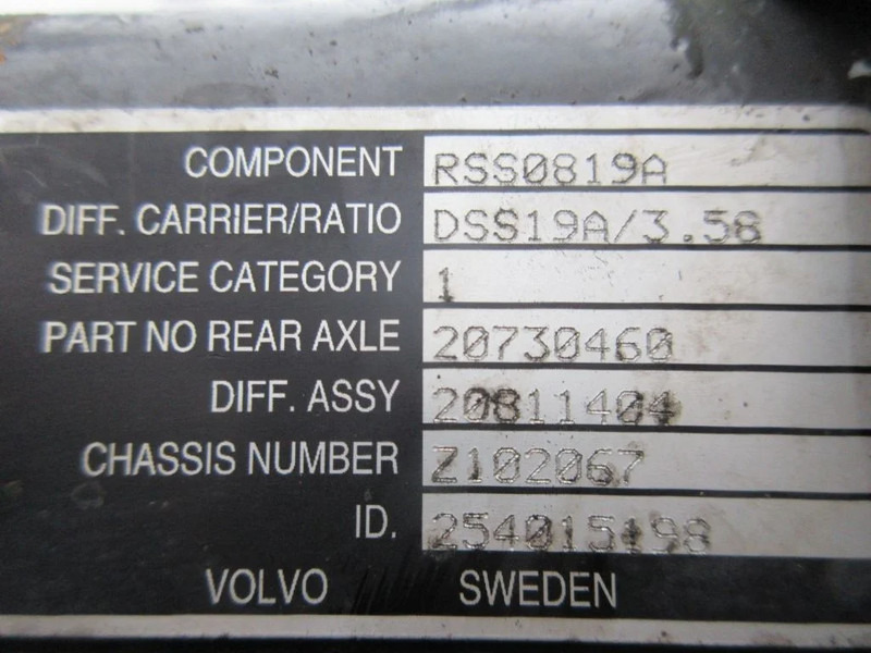 Volvo 20730460/20811404/RSS0819A/DSS19A RATIO 3,58 FL 240 EURO 6 - Πίσω άξονας για Φορτηγό: φωτογραφία 5 Volvo 20730460/20811404/RSS0819A/DSS19A RATIO 3,58 FL 240 EURO 6 - Πίσω άξονας για Φορτηγό: φωτογραφία 5