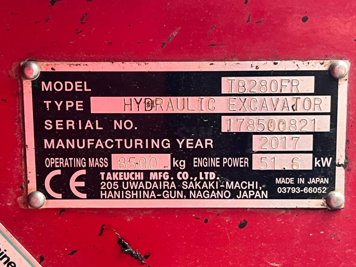 Leasing Takeuchi TB280FR PELLE 8,5T TAKEUCHI Takeuchi TB280FR PELLE 8,5T TAKEUCHI: φωτογραφία 14