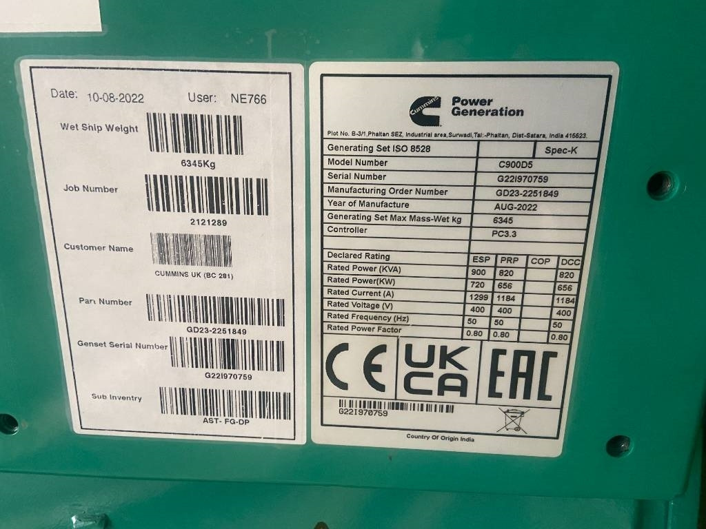 Cummins C900D5 - 900 kVA Open Genset - DPX-18527-O - Βιομηχανική γεννήτρια: φωτογραφία 4 Cummins C900D5 - 900 kVA Open Genset - DPX-18527-O - Βιομηχανική γεννήτρια: φωτογραφία 4
