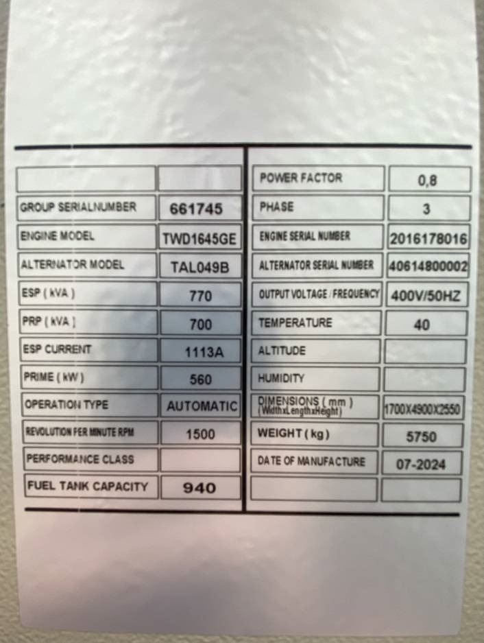Volvo TWD1645GE - 770 kVA Generator - DPX-18885 - Βιομηχανική γεννήτρια: φωτογραφία 4 Volvo TWD1645GE - 770 kVA Generator - DPX-18885 - Βιομηχανική γεννήτρια: φωτογραφία 4