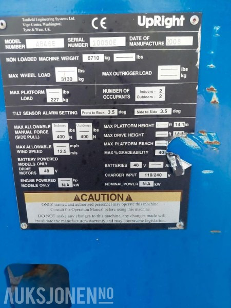 2008 UpRight AB46E bomlift med knekkarm - Arbeidshøyde 16,1 m. - Vekt: 6 700 kg - Timer: 217! - Πλατφόρμα εναέρια: φωτογραφία 5 2008 UpRight AB46E bomlift med knekkarm - Arbeidshøyde 16,1 m. - Vekt: 6 700 kg - Timer: 217! - Πλατφόρμα εναέρια: φωτογραφία 5