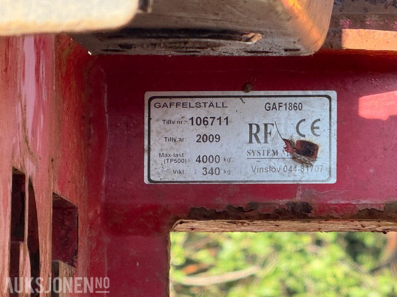 2009 Andre RF GAF1860 pallegaffel – 4 000 kg kapasitet, tilpasset for gravemaskin - S60 - Παρελκόμενα για Κατασκευή μηχανήματα: φωτογραφία 4 2009 Andre RF GAF1860 pallegaffel – 4 000 kg kapasitet, tilpasset for gravemaskin - S60 - Παρελκόμενα για Κατασκευή μηχανήματα: φωτογραφία 4