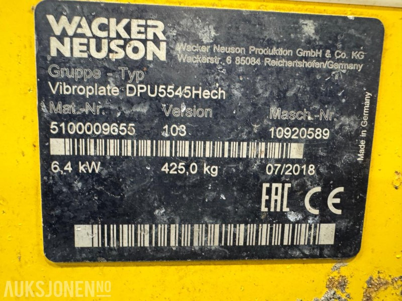 2018 Wacker Neuson DPU5545Hech vibroplate 425 kg - Οδοστρωτήρας: φωτογραφία 5 2018 Wacker Neuson DPU5545Hech vibroplate 425 kg - Οδοστρωτήρας: φωτογραφία 5