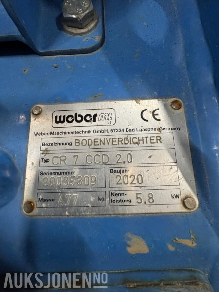 Οδοστρωτήρας 2020 Weber Compatrol CR 7 CCD 2.0 Vibroplate - Gått 156 timer - Reversjerbar: φωτογραφία 20 Οδοστρωτήρας 2020 Weber Compatrol CR 7 CCD 2.0 Vibroplate - Gått 156 timer - Reversjerbar: φωτογραφία 20