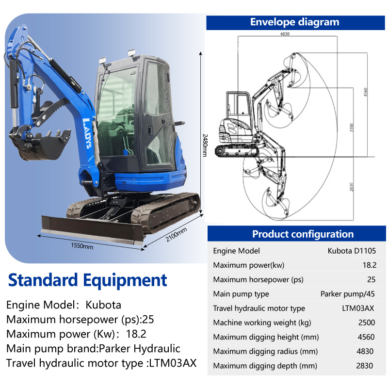 LADYS DY25U Mini Excavator CE Certification Kubota Engine(Factory Outlet) Mini Pelle Minibagger Minikoparka Miniexcavadora - Μίνι εκσκαφέας: φωτογραφία 2 LADYS DY25U Mini Excavator CE Certification Kubota Engine(Factory Outlet) Mini Pelle Minibagger Minikoparka Miniexcavadora - Μίνι εκσκαφέας: φωτογραφία 2