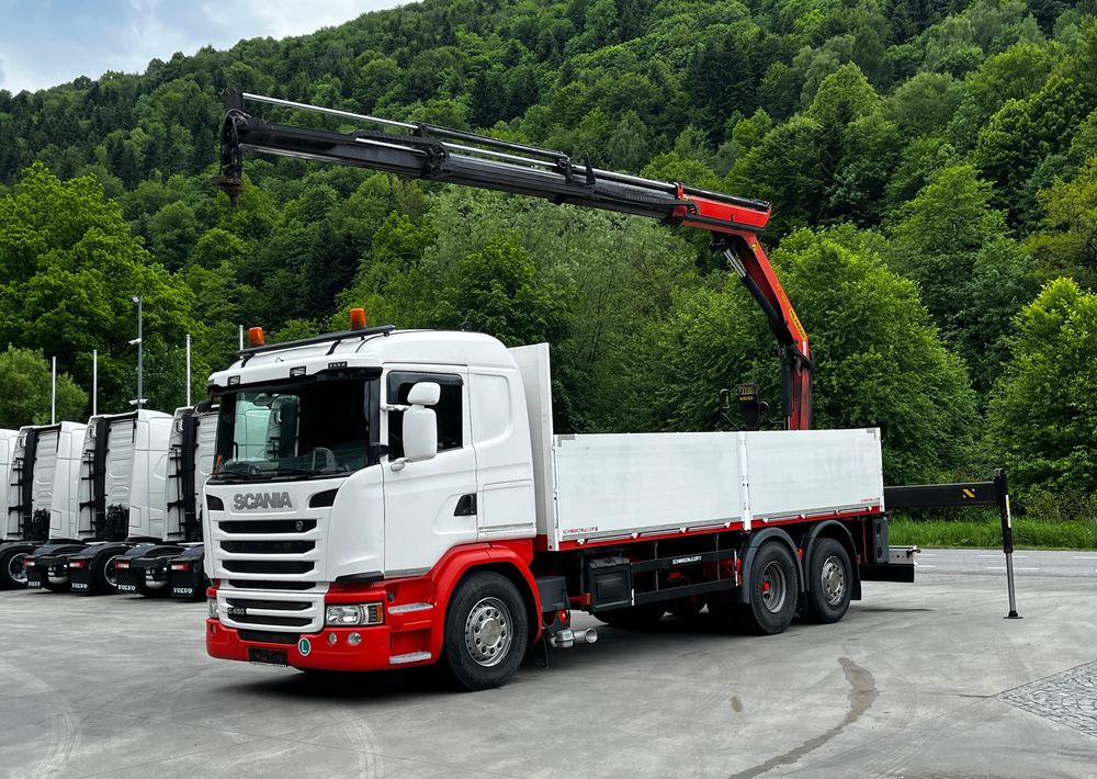 Scania G450 // 6x2// Skrzynia 6.40x2.49 // HDS Palfinger // Oś skrętna podnoszona // - Φορτηγό με ανοιχτή καρότσα, Φορτηγό με γερανό: φωτογραφία 1 Scania G450 // 6x2// Skrzynia 6.40x2.49 // HDS Palfinger // Oś skrętna podnoszona // - Φορτηγό με ανοιχτή καρότσα, Φορτηγό με γερανό: φωτογραφία 1