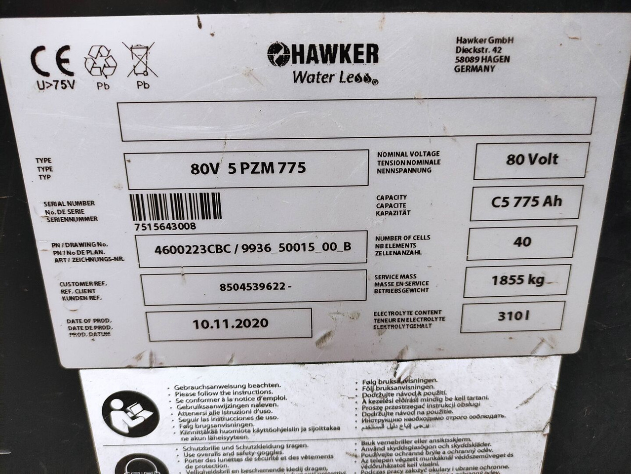Hawker 80V 5 PZM 775 - Συσσωρευτής για Ανυψωτικό μηχάνημα: φωτογραφία 2 Hawker 80V 5 PZM 775 - Συσσωρευτής για Ανυψωτικό μηχάνημα: φωτογραφία 2