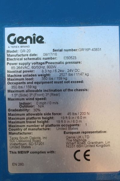 Leasing  podnośnik koszowy masztowy elektryczny 8 m Genie GR20 podnośnik koszowy masztowy elektryczny 8 m Genie GR20: φωτογραφία 12