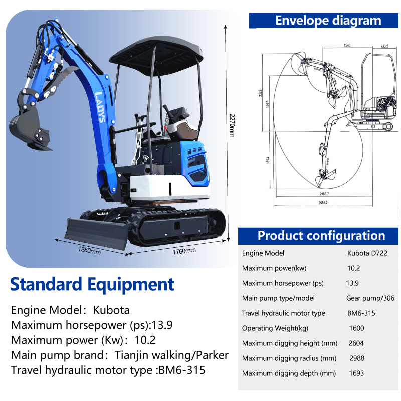 LADYS DY18Mini Excavator Digger Miniexcavadora EPA Kubota Engine Mini Excavator For Sale With Mini Excavator Attachment Set - Ερπυστριοφόρος εκσκαφέας: φωτογραφία 2 LADYS DY18Mini Excavator Digger Miniexcavadora EPA Kubota Engine Mini Excavator For Sale With Mini Excavator Attachment Set - Ερπυστριοφόρος εκσκαφέας: φωτογραφία 2