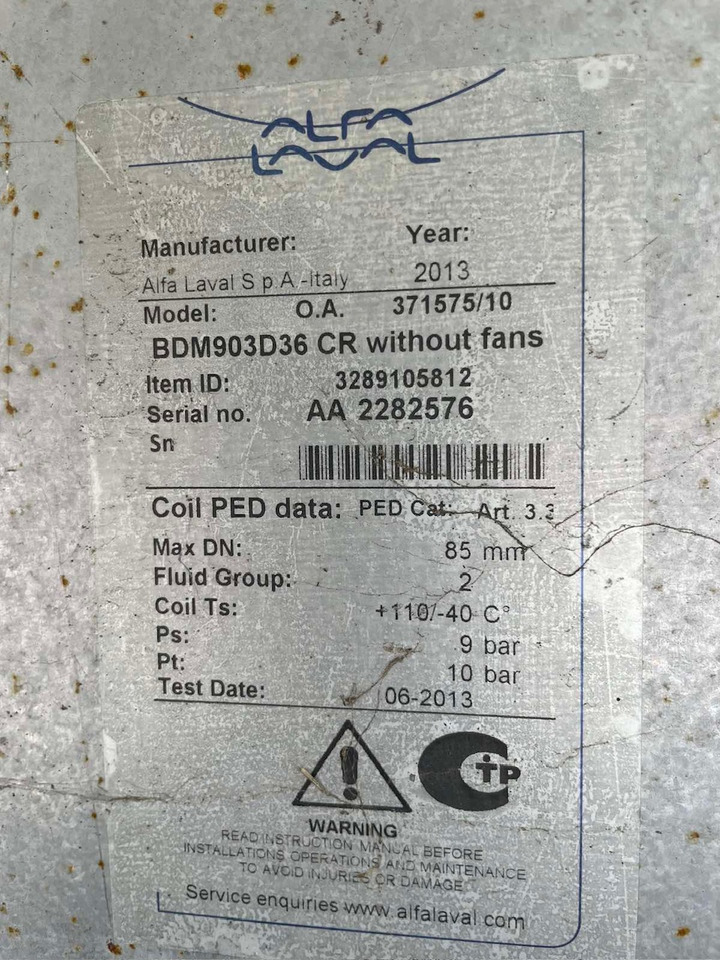 Alfa Laval SPA Italy Dry Cooler BDM903D36 CR - Ψυγείο για Εργαλείο/ Εξοπλισμός: φωτογραφία 2 Alfa Laval SPA Italy Dry Cooler BDM903D36 CR - Ψυγείο για Εργαλείο/ Εξοπλισμός: φωτογραφία 2