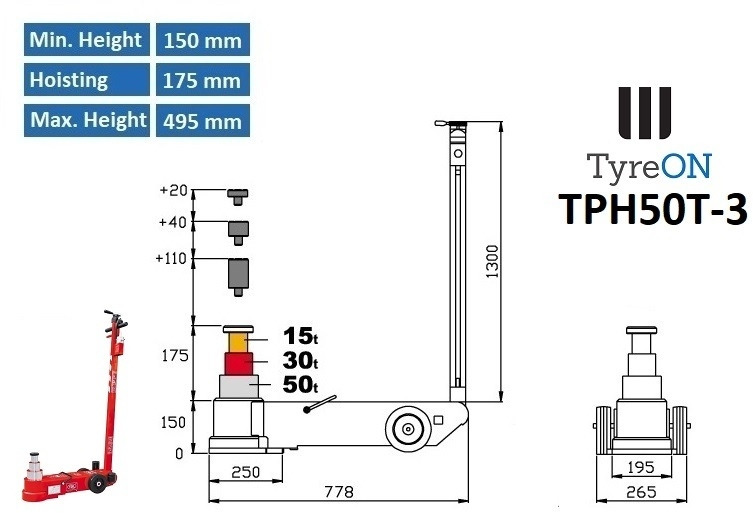 TPH50T-3 Air hydraulic jack 50 Tons - Minimum height 15 cm - Εξοπλισμός γκαράζ: φωτογραφία 3 TPH50T-3 Air hydraulic jack 50 Tons - Minimum height 15 cm - Εξοπλισμός γκαράζ: φωτογραφία 3
