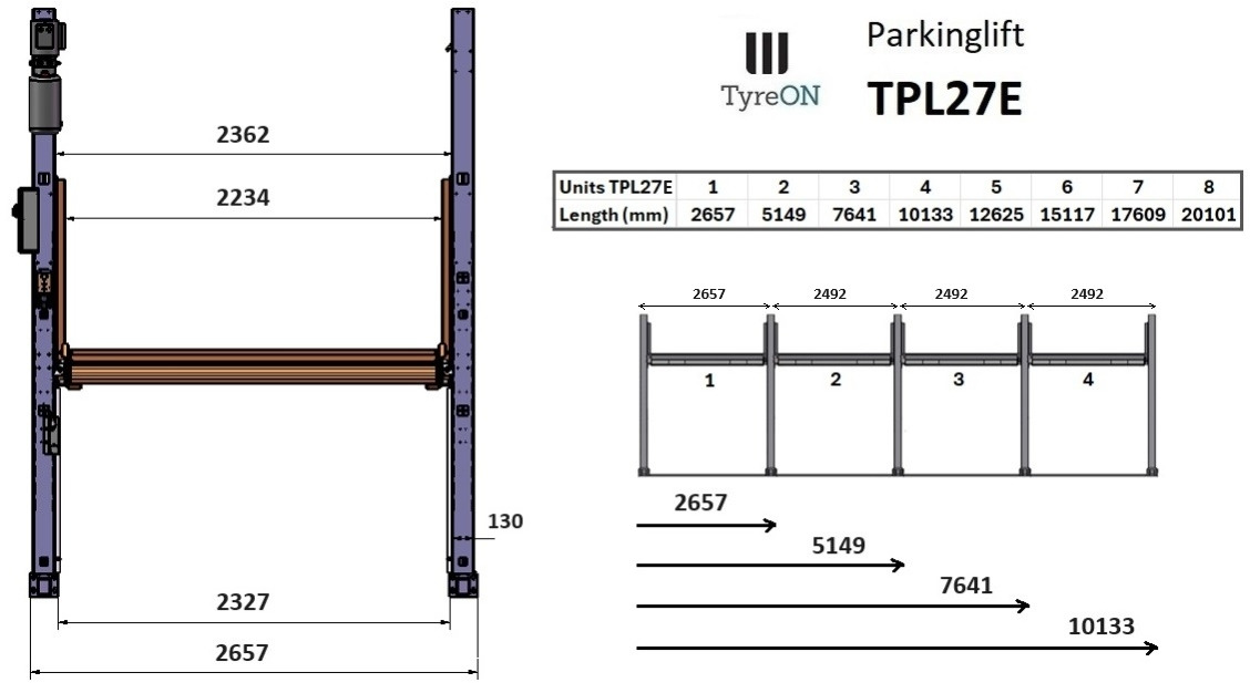 TPL27E-1 2.7T car parking lift - electric release of safety locks - no air pressure required - 2 columns - 2 cars - Εξοπλισμός γκαράζ: φωτογραφία 5 TPL27E-1 2.7T car parking lift - electric release of safety locks - no air pressure required - 2 columns - 2 cars - Εξοπλισμός γκαράζ: φωτογραφία 5
