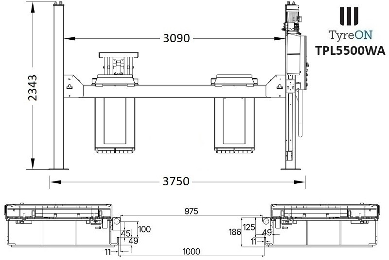 Εξοπλισμός γκαράζ TPL5500WA 4 post alignment lift - 5.6 meter runways - Fully integrated free wheels lifting system - 5.5T: φωτογραφία 6