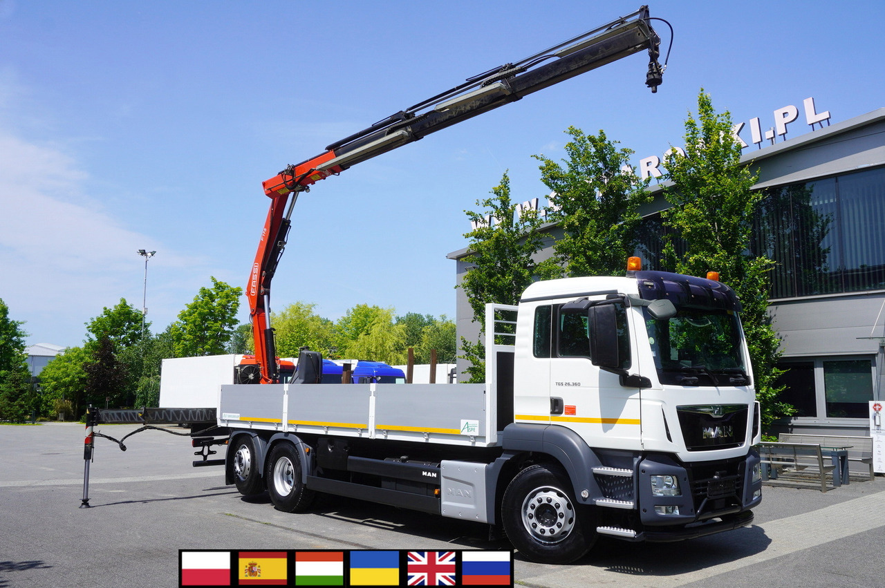 MAN TGS 26.360 Flatbed / Fassi F175 7.7 T / steered 3rd axle - Φορτηγό με γερανό: φωτογραφία 1 MAN TGS 26.360 Flatbed / Fassi F175 7.7 T / steered 3rd axle - Φορτηγό με γερανό: φωτογραφία 1