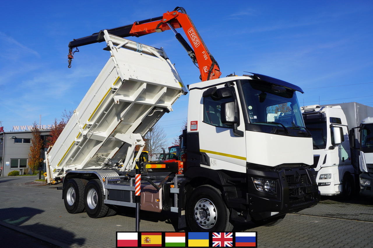 RENAULT C380 E6 6×4 / HDS Fassi F135 2700 MTH / Range 8 m / 5.6 t lifting capacity / 3-side tipper / Bortmatic - Φορτηγό ανατρεπόμενο, Φορτηγό με γερανό: φωτογραφία 1 RENAULT C380 E6 6×4 / HDS Fassi F135 2700 MTH / Range 8 m / 5.6 t lifting capacity / 3-side tipper / Bortmatic - Φορτηγό ανατρεπόμενο, Φορτηγό με γερανό: φωτογραφία 1