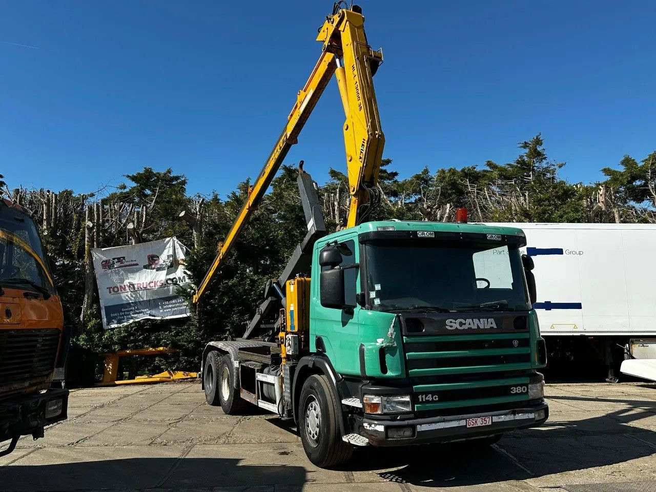 Scania P114-380 6X2 Ampirol + Heila 13000 5T Crane Manu - Φορτηγό μεταφοράς εμπορευματοκιβωτίων/ Κινητό αμάξωμα: φωτογραφία 1 Scania P114-380 6X2 Ampirol + Heila 13000 5T Crane Manu - Φορτηγό μεταφοράς εμπορευματοκιβωτίων/ Κινητό αμάξωμα: φωτογραφία 1