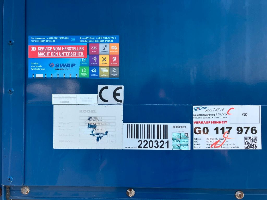 Αμάξωμα με συρρόμενο μουσαμά Kögel Wechselbrücke Plane: φωτογραφία 7