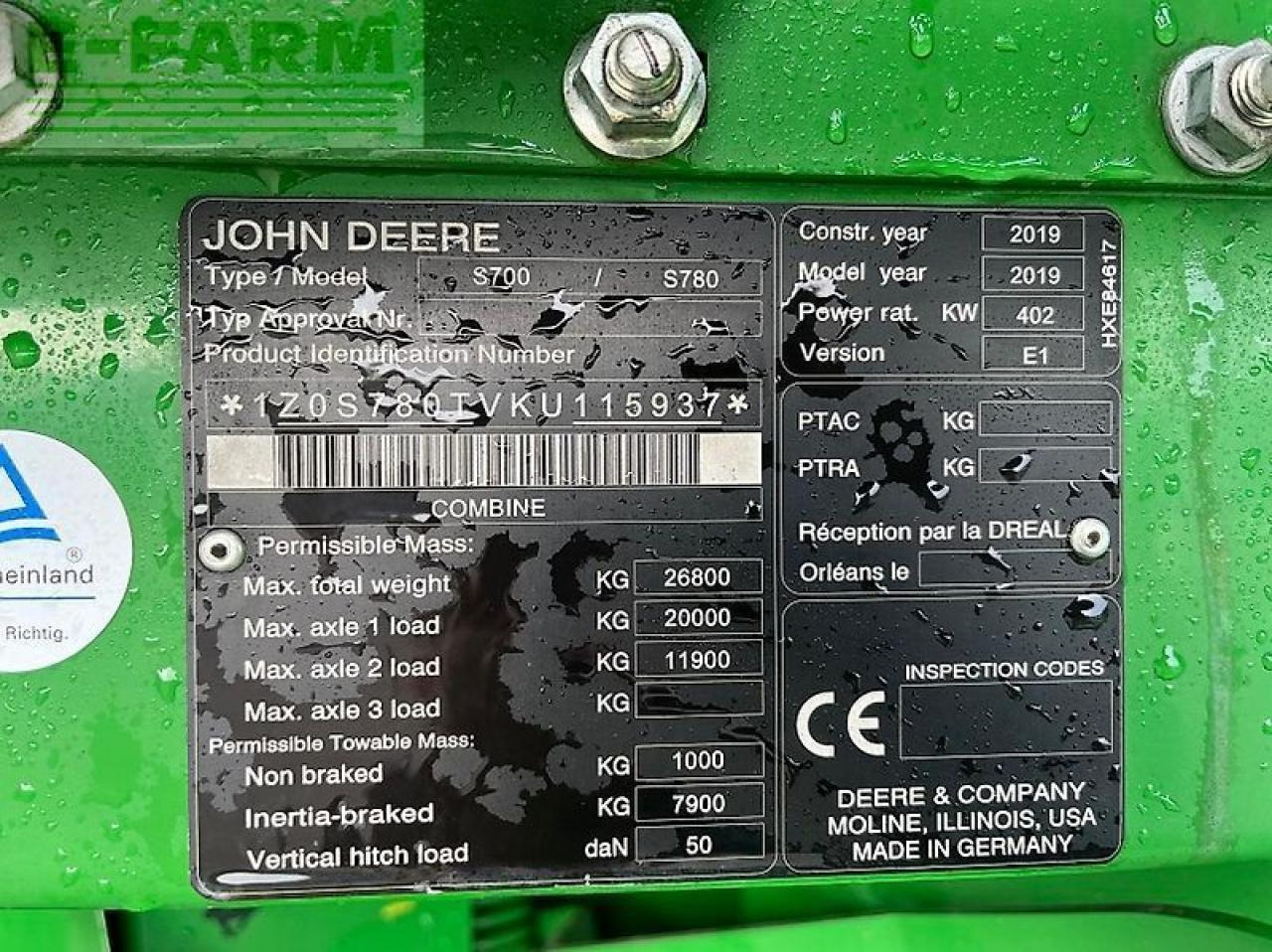 Θεριζοαλωνιστική μηχανή John Deere s 780i: φωτογραφία 11