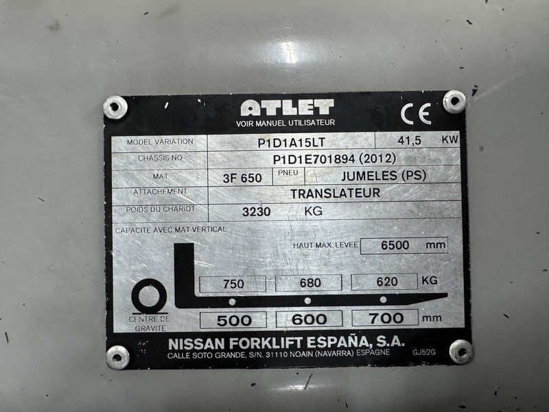 Υγραεριοκίνητο περονοφόρο Atlet Atlet P1D1A15LT Triplo 650 Freelift/Sideshift  760UUR  LPG 2012: φωτογραφία 16