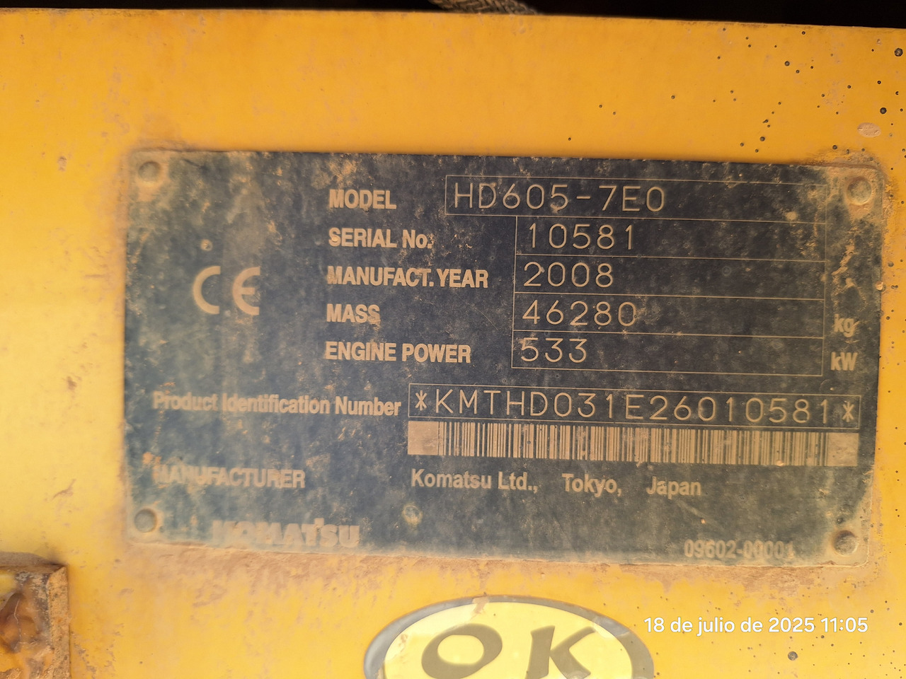 Ανατρεπόμενο όχημα μεταφοράς λατομικών υλικών KOMATSU HD605 7-EO: φωτογραφία 6 Ανατρεπόμενο όχημα μεταφοράς λατομικών υλικών KOMATSU HD605 7-EO: φωτογραφία 6