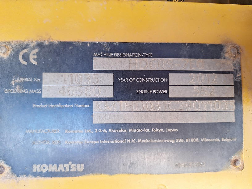 KOMATSU HD605-7EO - Ανατρεπόμενο όχημα μεταφοράς λατομικών υλικών: φωτογραφία 5 KOMATSU HD605-7EO - Ανατρεπόμενο όχημα μεταφοράς λατομικών υλικών: φωτογραφία 5