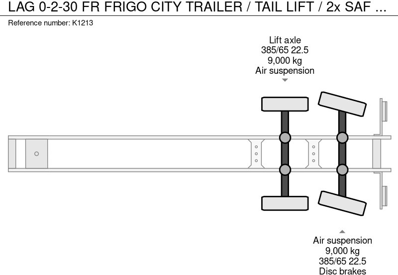 Επικαθήμενο ψυγείο LAG 0-2-30 FR FRIGO CITY TRAILER / TAIL LIFT / 2x SAF AXLE DISK 1x LIFT AXLE 1x STEER AXLE: φωτογραφία 16