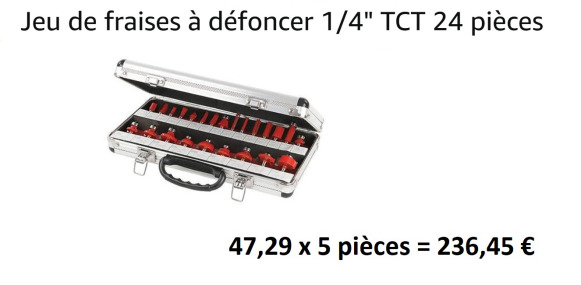 5 Jeux de fraises à défoncer 1/4" TCT 24 pcs - Εργαλείο/ Εξοπλισμός: φωτογραφία 1 5 Jeux de fraises à défoncer 1/4" TCT 24 pcs - Εργαλείο/ Εξοπλισμός: φωτογραφία 1