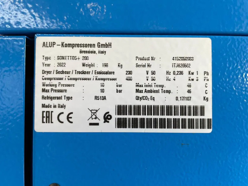 Alup Sonetto 5 + 200 Elektrische Schroefcompressor 4 kW 470 L / min 10 Bar met droger en ketel - Αεροσυμπιεστής: φωτογραφία 3 Alup Sonetto 5 + 200 Elektrische Schroefcompressor 4 kW 470 L / min 10 Bar met droger en ketel - Αεροσυμπιεστής: φωτογραφία 3