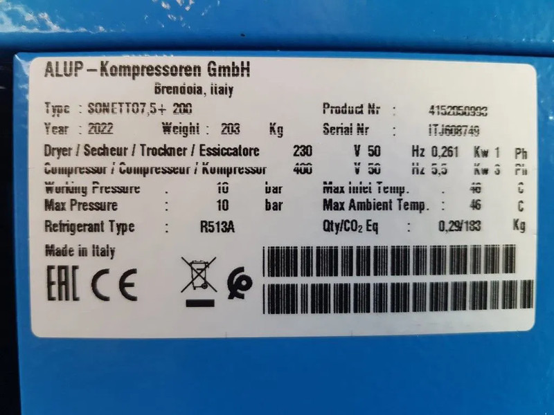 Alup Sonetto 7.5 + 200 Elektrische Schroefcompressor met ketel en droger 5.5 kW 750 L / min 10 Bar - Αεροσυμπιεστής: φωτογραφία 3 Alup Sonetto 7.5 + 200 Elektrische Schroefcompressor met ketel en droger 5.5 kW 750 L / min 10 Bar - Αεροσυμπιεστής: φωτογραφία 3